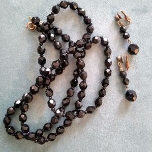 Black Faceted Glass Bead Necklace /Earring Set
